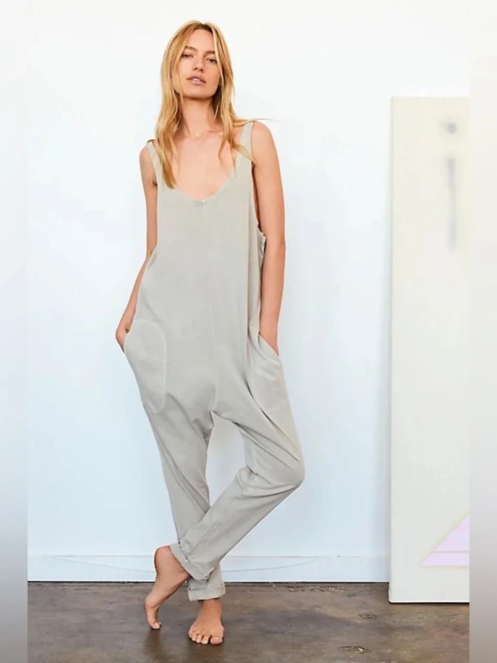FREE PEOPLE It’s A Trip Onesie Gray Cotton Jumpsuit Size Medium